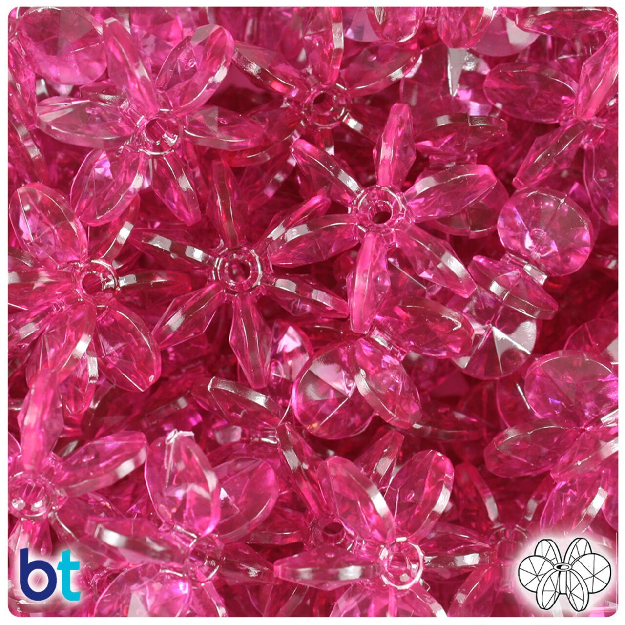 BeadTin Fuchsia Transparent 25mm SunBurst Plastic Craft Beads (80pcs)